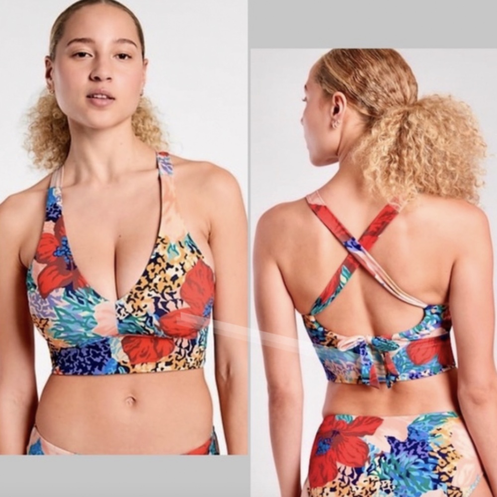 NWT Athleta Longline Plunge Printed Bikini Top Bora Bora